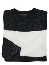 Load image into Gallery viewer, Black Textured Large Stripe Crew Neck Long Sleeve Jumpers
