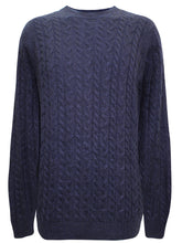 Load image into Gallery viewer, Mens Navy Wool Blend Cable Knit Crew Neck Long Sleeve Jumpers
