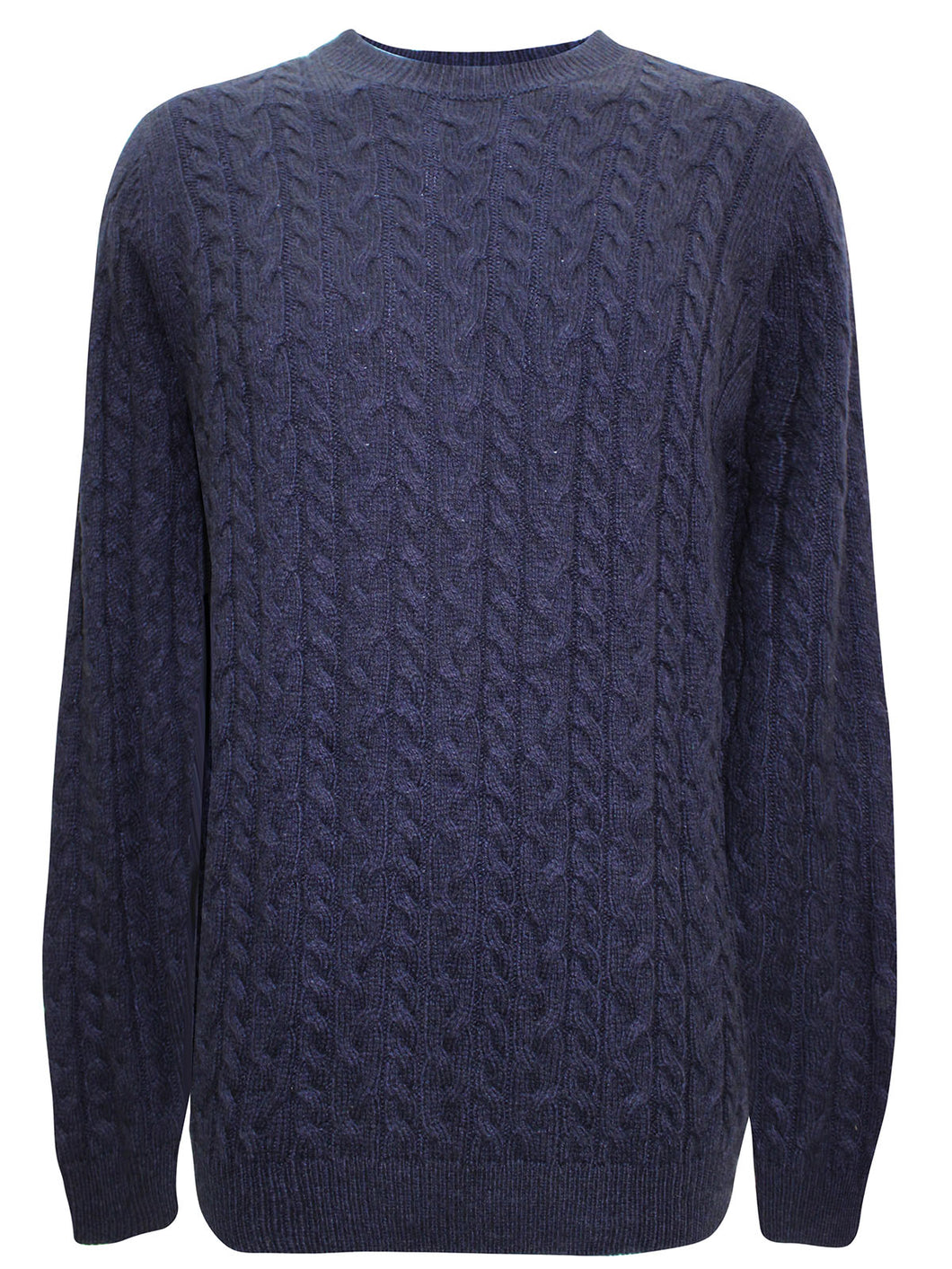 Mens Navy Wool Blend Cable Knit Crew Neck Long Sleeve Jumpers