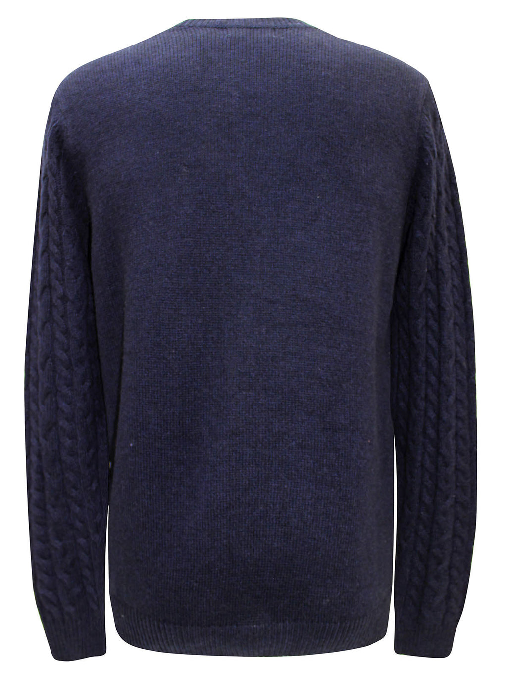 Mens Navy Wool Blend Cable Knit Crew Neck Long Sleeve Jumpers