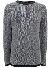 Load image into Gallery viewer, Mens Navy Pure Cotton Honeycomb Textured Ribbed Crew Neck Long Sleeve Jumpers

