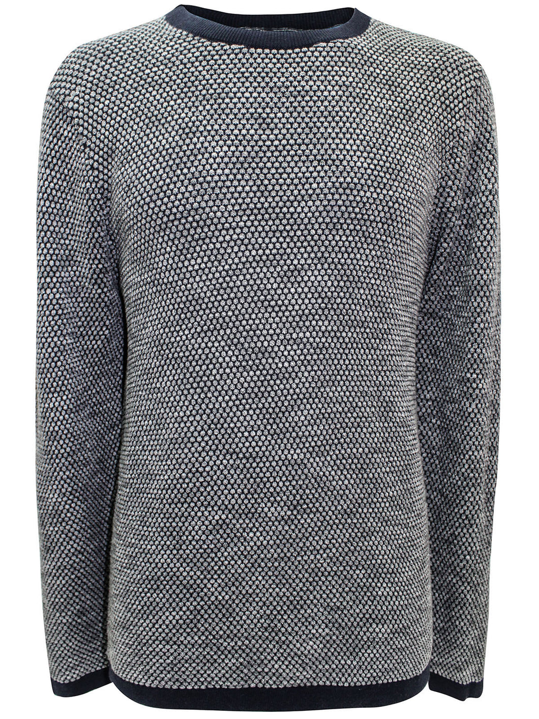 Mens Navy Pure Cotton Honeycomb Textured Ribbed Crew Neck Long Sleeve Jumpers