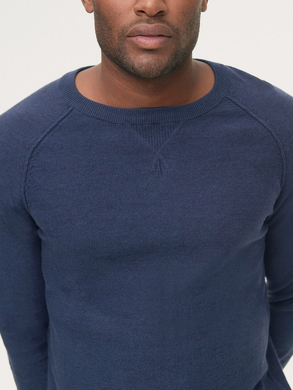 Mens Navy Blue Felix Cotton Crew Neck Long Sleeve Knitted Jumper