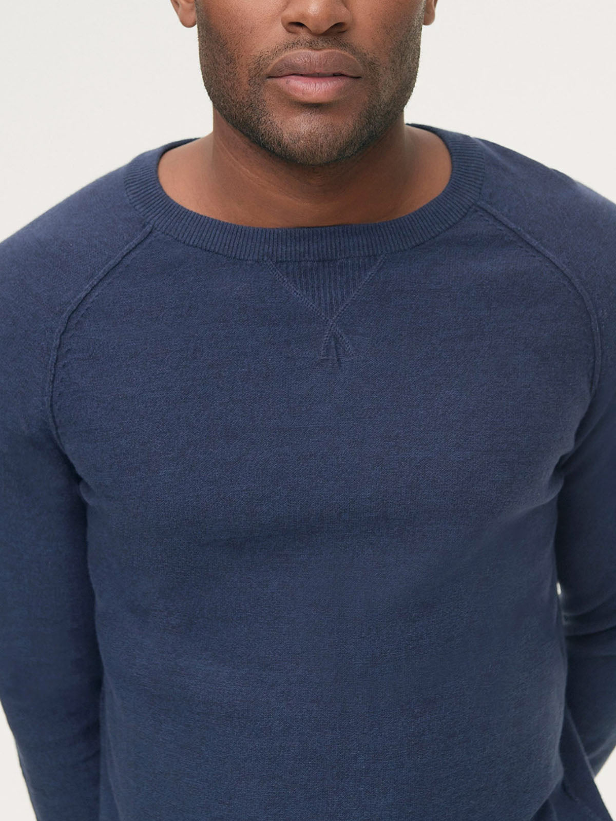 Mens Navy Blue Felix Cotton Crew Neck Long Sleeve Knitted Jumper