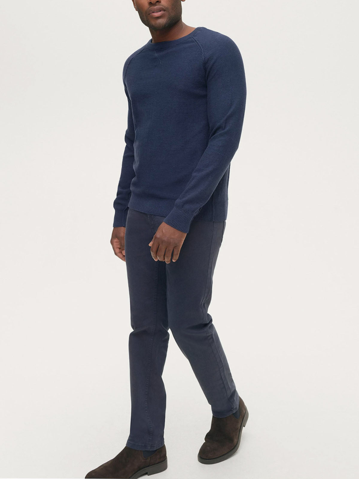 Mens Navy Blue Felix Cotton Crew Neck Long Sleeve Knitted Jumper