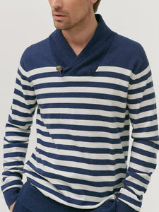 Mens Big &Tall Navy & White Striped Shawl Buttoned Collared jumpers