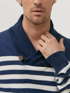Mens Big &Tall Navy & White Striped Shawl Buttoned Collared jumpers