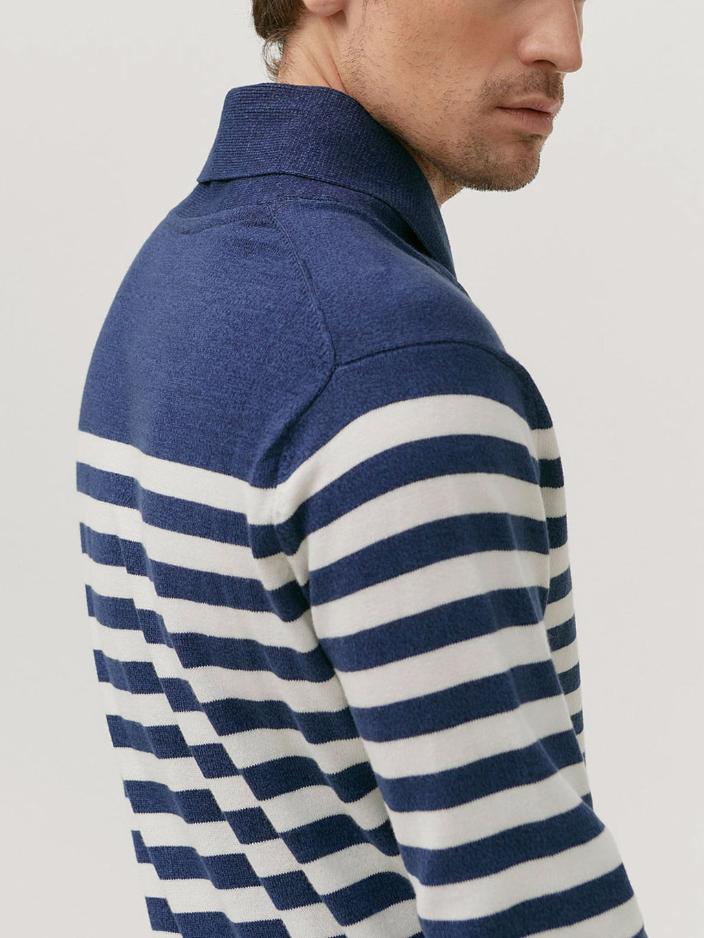 Mens Big &Tall Navy & White Striped Shawl Buttoned Collared jumpers