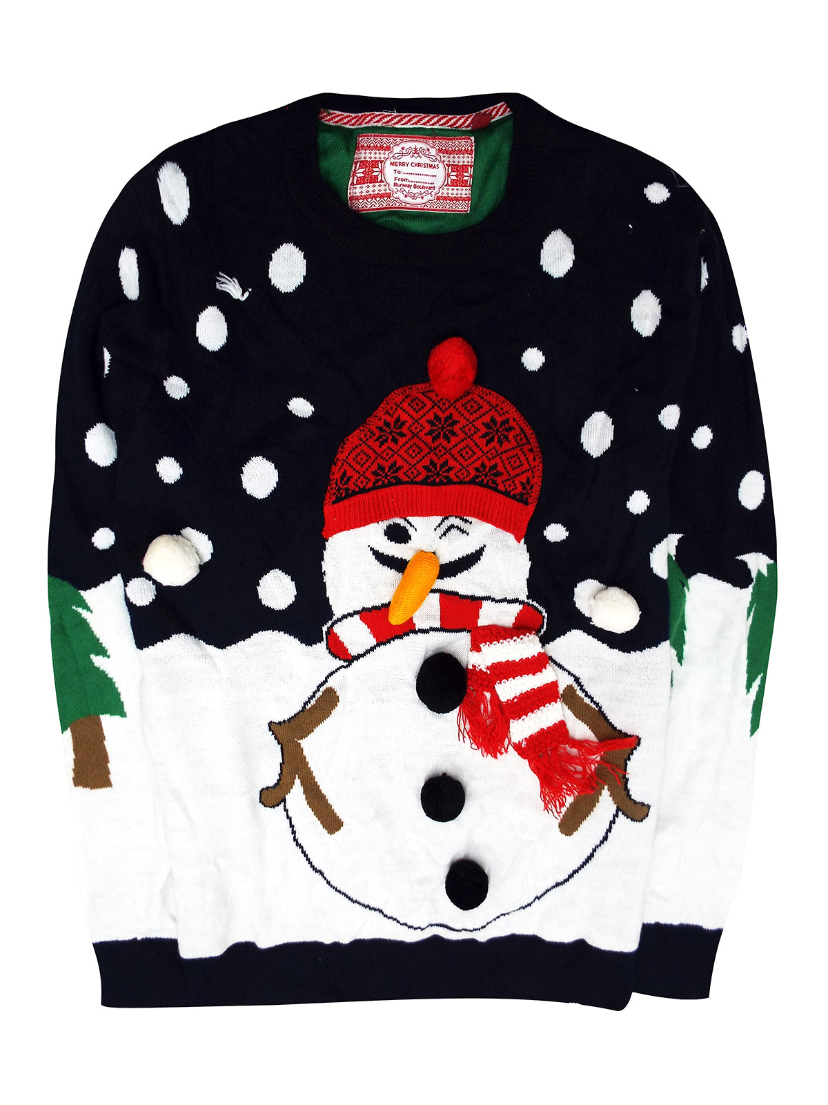 Mens Black Multi Snowman Hat with Scarf Jumper