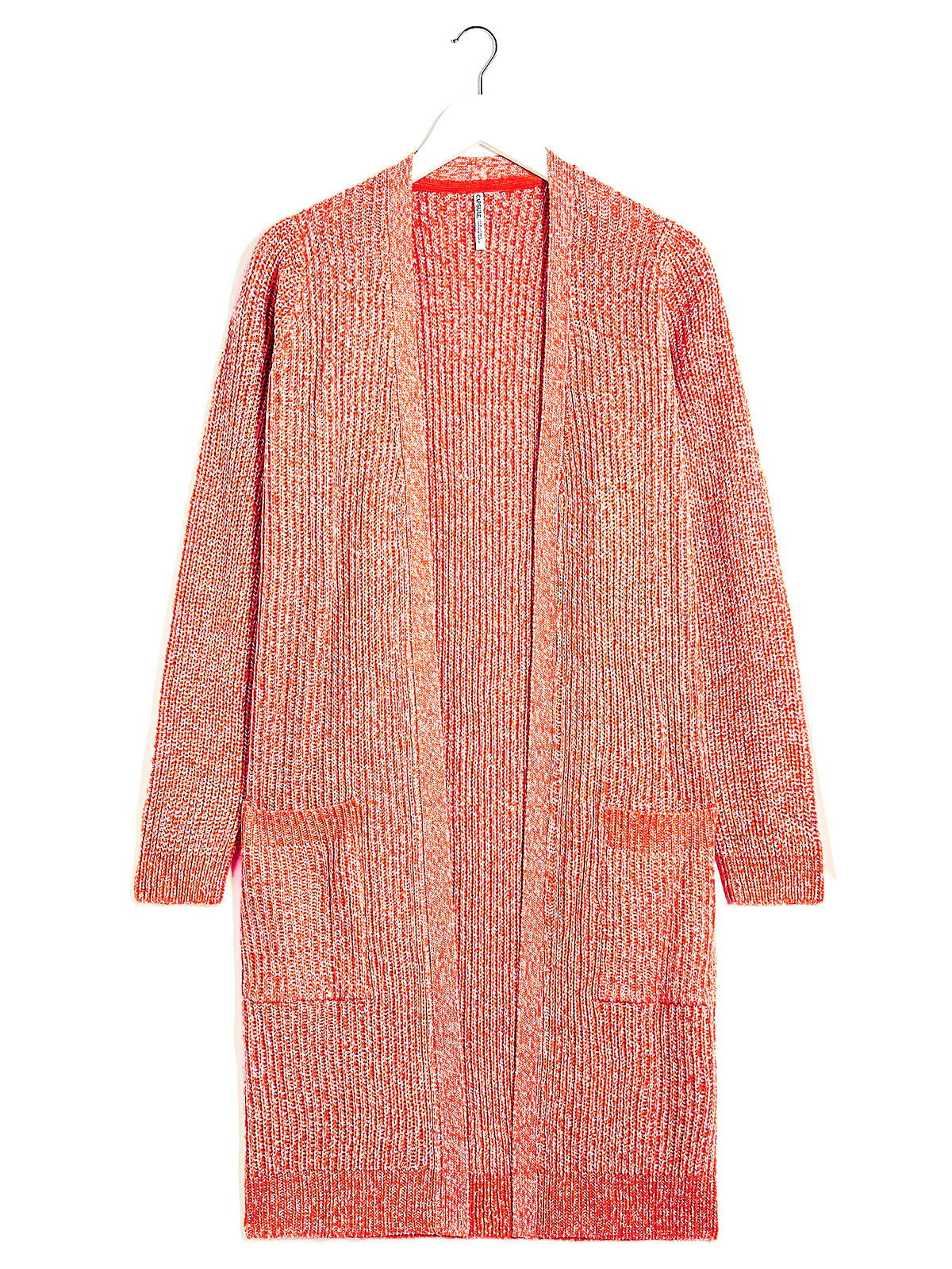 Ladies Orange Marl Open Longline Fisherman Ribbed Pocket Plus Size Cardigan
