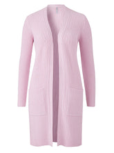 Load image into Gallery viewer, Ladies Pink Open Front Longline Fishermen Ribbed Patch Pocket Plus Size Cardigan
