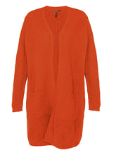 Load image into Gallery viewer, Ladies Burnt Orange Open Longline Fisherman Ribbed Pocket Plus Size Cardigan
