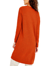 Load image into Gallery viewer, Ladies Burnt Orange Open Longline Fisherman Ribbed Pocket Plus Size Cardigan
