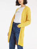 Ladies Yellow Open Longline Fisherman Ribbed Pocket Plus Size Cardigan