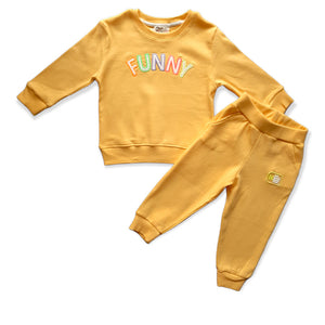 Girls Yellow Funny Embroidery Top & Bottom 2Pc Sets