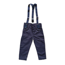 Load image into Gallery viewer, Boys Party Outfit Stripe Collared Shirt Bow Tie Suspender &amp; Navy Trouser Set
