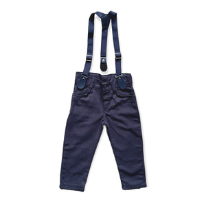 Boys Party Outfit Stripe Collared Shirt Bow Tie Suspender & Navy Trouser Set