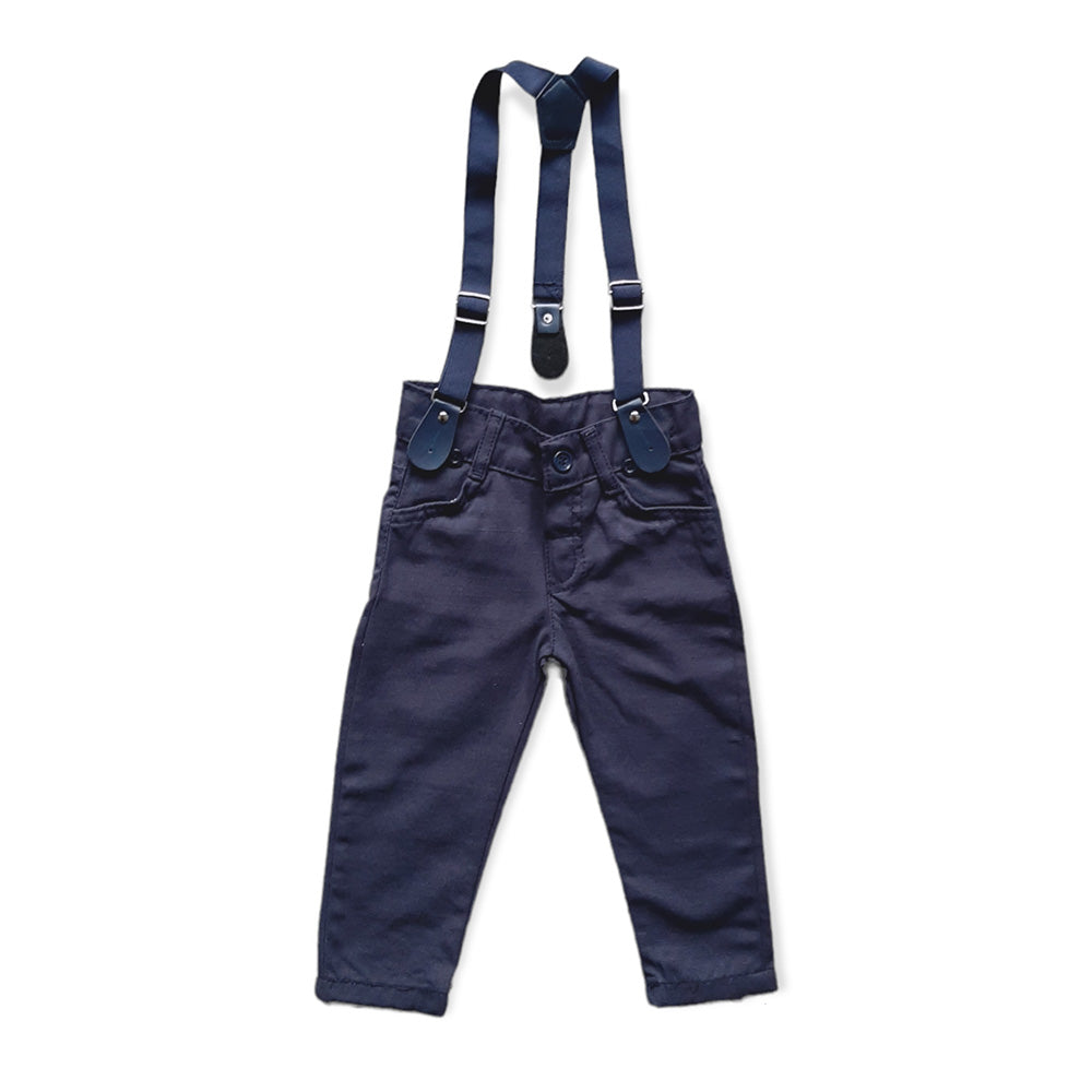 Boys Green Multi Stripes Collared Shirt Bow Tie Suspender & Navy Trouser Set