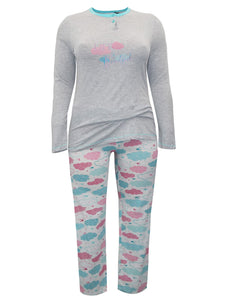 Italian Grey Multi Pure Cotton 'Life is Beautiful' Cloud Print Pyjama Set