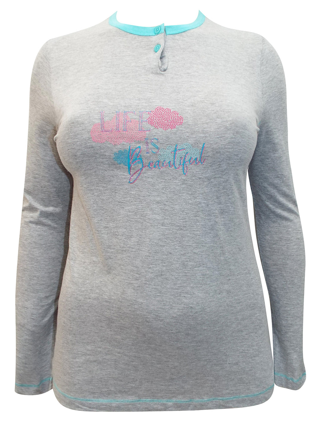 Italian Grey Multi Pure Cotton 'Life is Beautiful' Cloud Print Pyjama Set