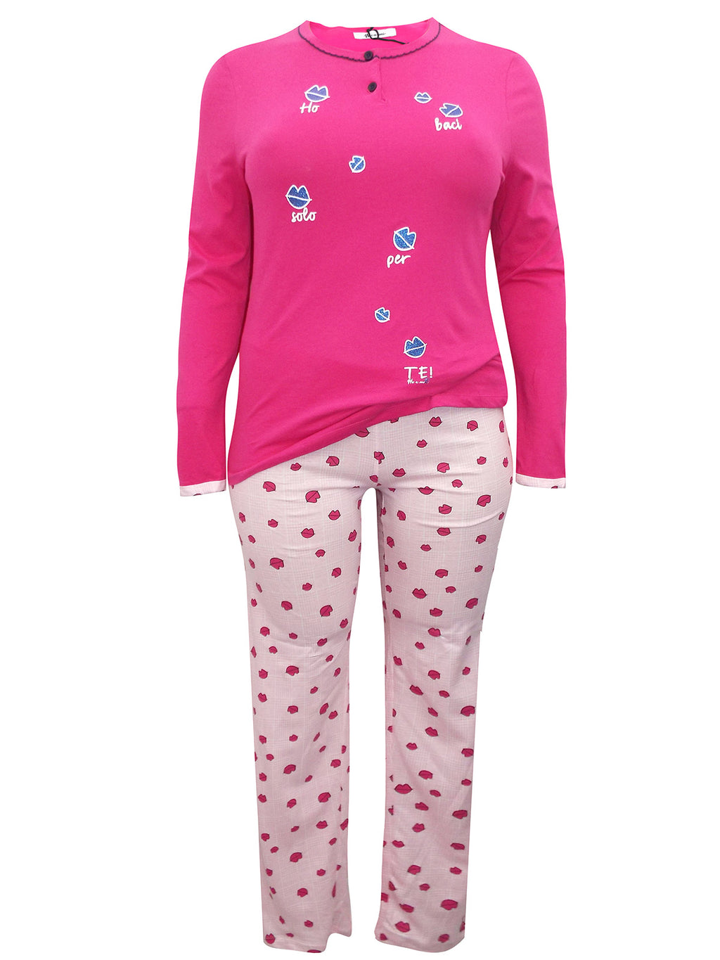 Italian Miami Fuchsia "You Love Me" Pure Cotton Lip Pyjama Set