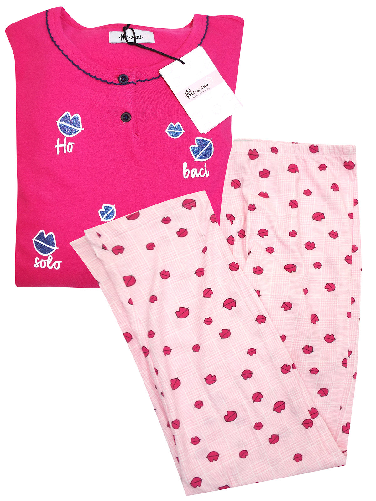 Italian Miami Fuchsia "You Love Me" Pure Cotton Lip Pyjama Set