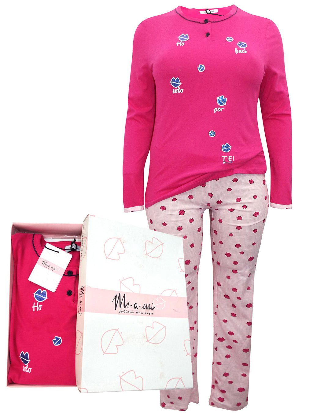Italian Miami Fuchsia "You Love Me" Pure Cotton Lip Pyjama Set