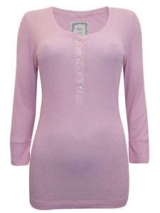 Ladies Dusty Pink Boux Avenue Elsie Ribbed Stretchy 3/4 Sleeve Top