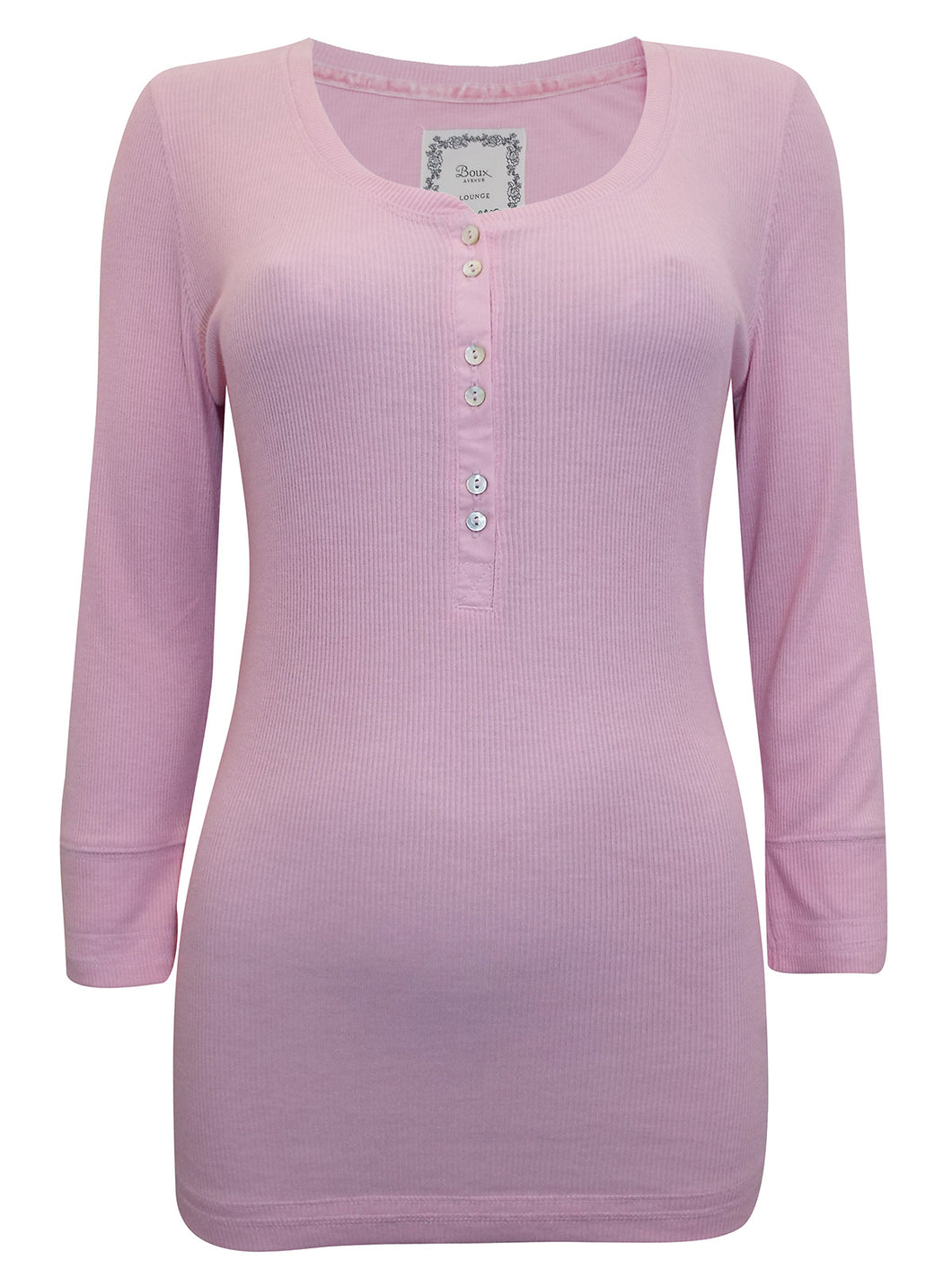 Ladies Dusty Pink Boux Avenue Elsie Ribbed Stretchy 3/4 Sleeve Top
