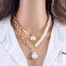 Load image into Gallery viewer, Ladies Gold Tier Multi Layer Pearl Bead Snake Chain Irregular Pearl Drop Pendant
