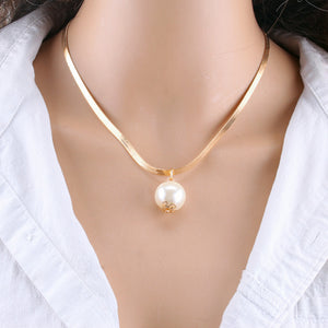 Ladies Gold Tier Multi Layer Pearl Bead Snake Chain Irregular Pearl Drop Pendant