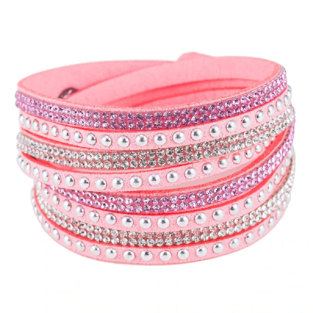 Unisex Paved Leather Rhinestone Bangle Wrap Adjustable Bracelets