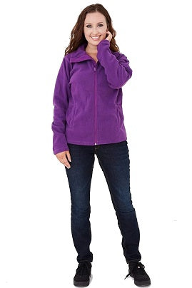 Ladies Purple High Neck Zip up Long Sleeve Fleece Jacket