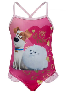 Girls Pink The Secret Life of Pets All in One Swimming Costumes