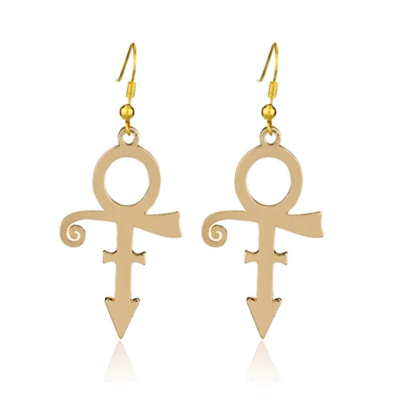Prince RIP Memorial Symbol Gold Plated Hook Earrings