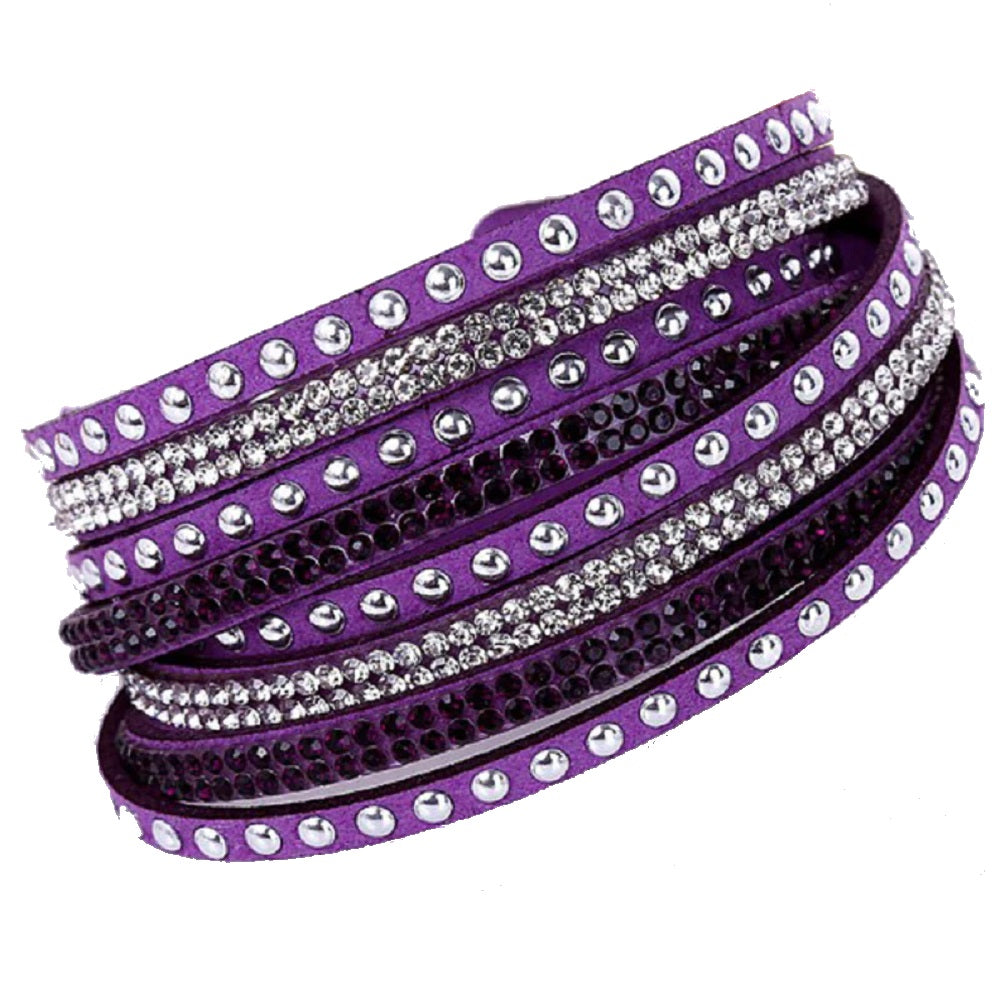 Unisex Paved Leather Rhinestone Bangle Wrap Adjustable Bracelets