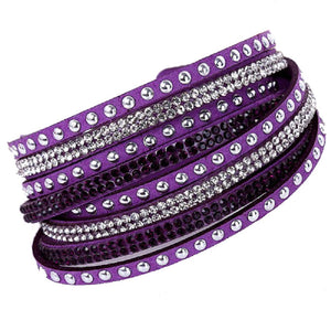 Unisex Paved Leather Rhinestone Bangle Wrap Adjustable Bracelets