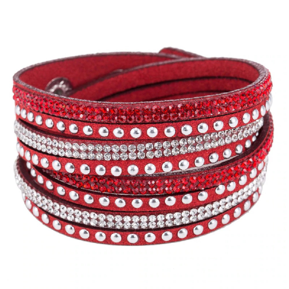 Unisex Paved Leather Rhinestone Bangle Wrap Adjustable Bracelets