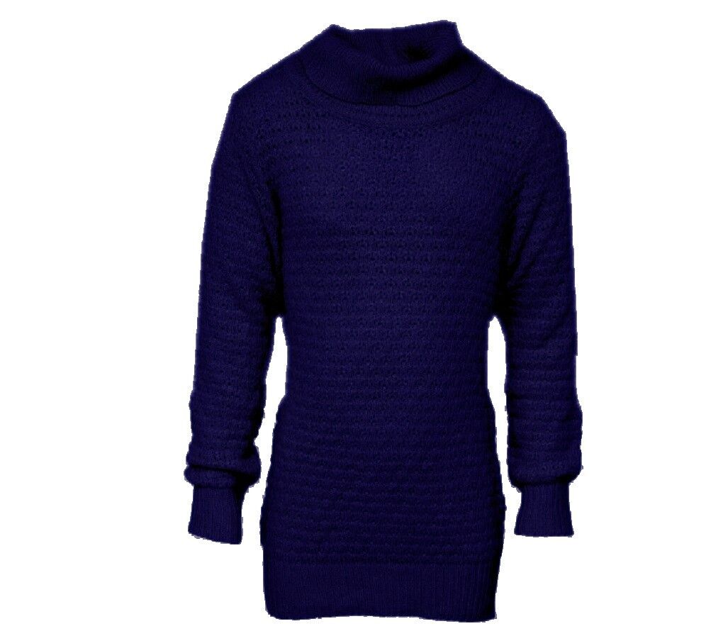 Girls Roll Neck Ribbed Cable Knitted Long Sleeve Warm Thick Sweater Jumper