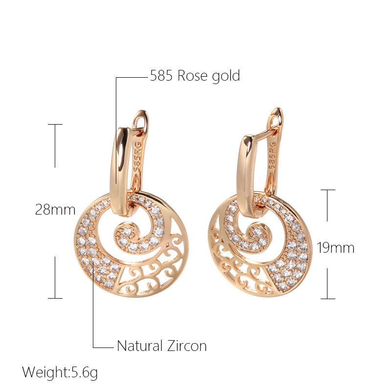 Ladies Round 585 Rose Gold Separable Hollow Spiral Cutout Crystal Clip Earrings