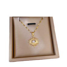 Load image into Gallery viewer, Unisex Gold Plated Sun Splash Crystal Eye Pendant Chain Necklace
