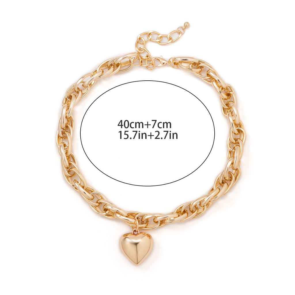 Ladies Gold / Silver Heart Pendant Chunky Circle InterLink Chain Choker Party Necklace