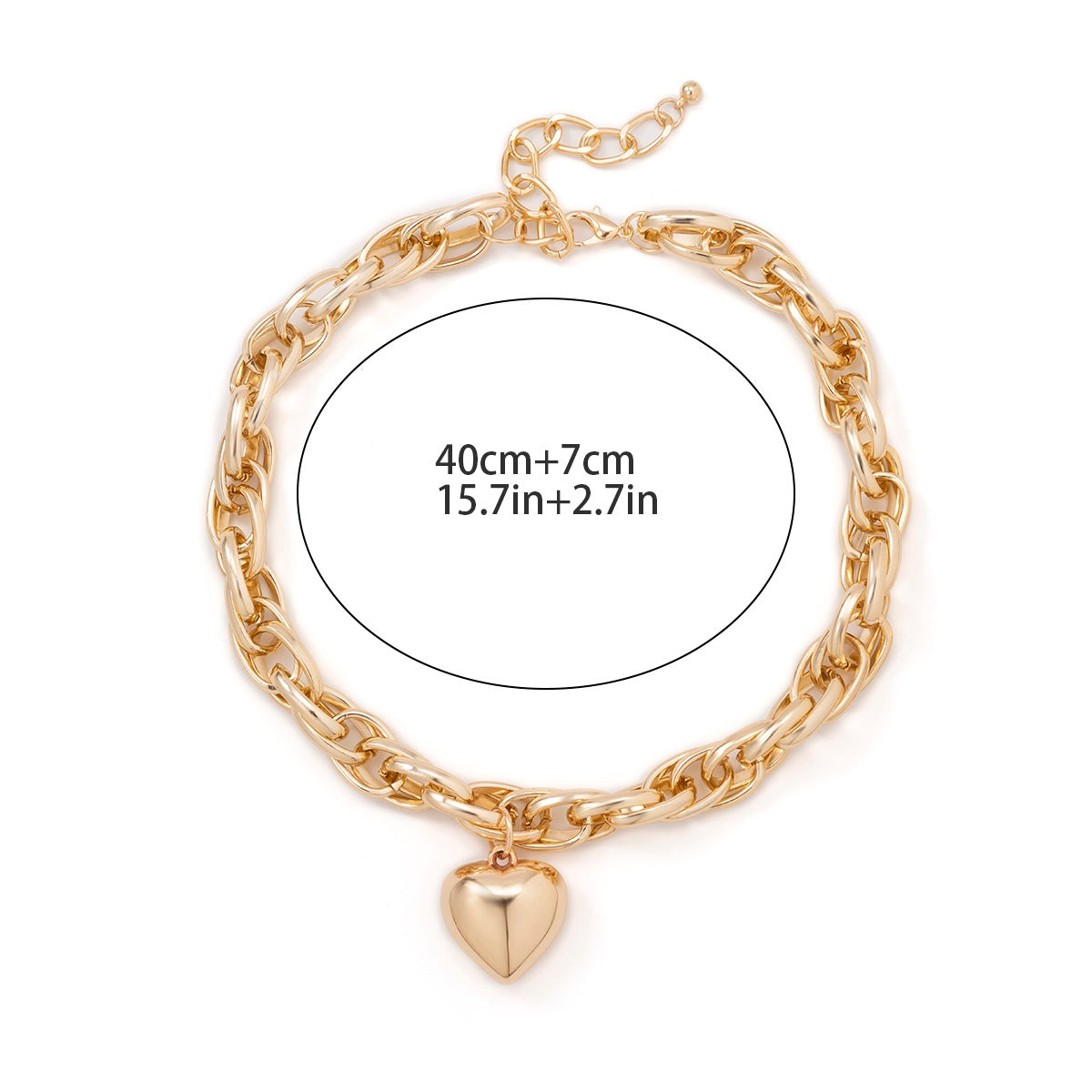 Ladies Gold / Silver Heart Pendant Chunky Circle InterLink Chain Choker Party Necklace