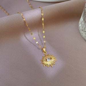 Unisex Gold Plated Sun Splash Crystal Eye Pendant Chain Necklace