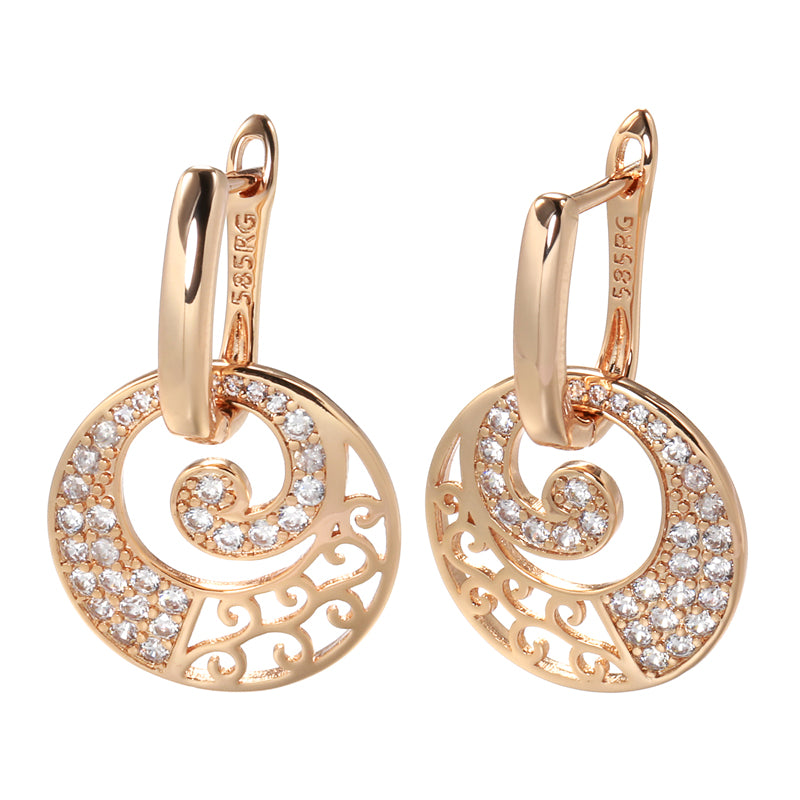Ladies Round 585 Rose Gold Separable Hollow Spiral Cutout Crystal Clip Earrings