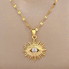 Load image into Gallery viewer, Unisex Gold Plated Sun Splash Crystal Eye Pendant Chain Necklace
