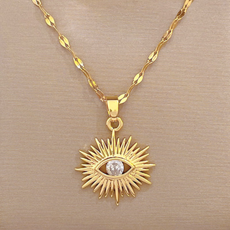 Unisex Gold Plated Sun Splash Crystal Eye Pendant Chain Necklace