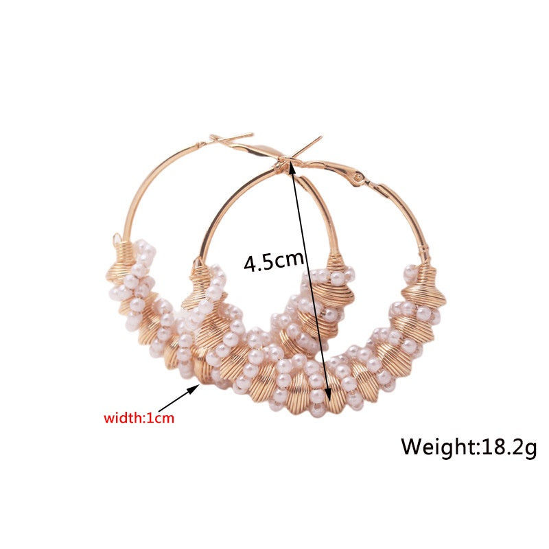 Ladies Gold Round Chunky Pearl Twist Inlay Shape Lever Back Earrings