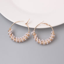 Load image into Gallery viewer, Ladies Gold Round Chunky Pearl Twist Inlay Shape Lever Back Earrings
