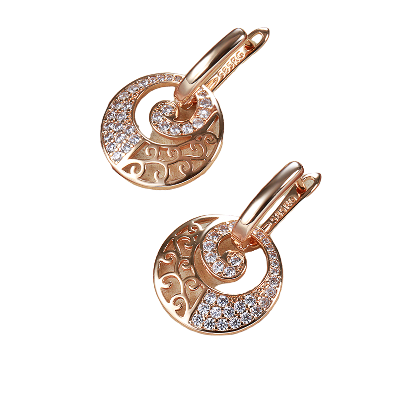 Ladies Round 585 Rose Gold Separable Hollow Spiral Cutout Crystal Clip Earrings